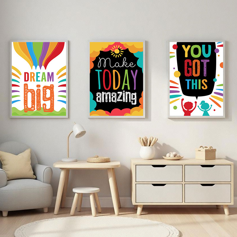 Inspirational Kids Education Quotes - Renkli Sevimli Rüya Büyük Tırnaklar Tuval